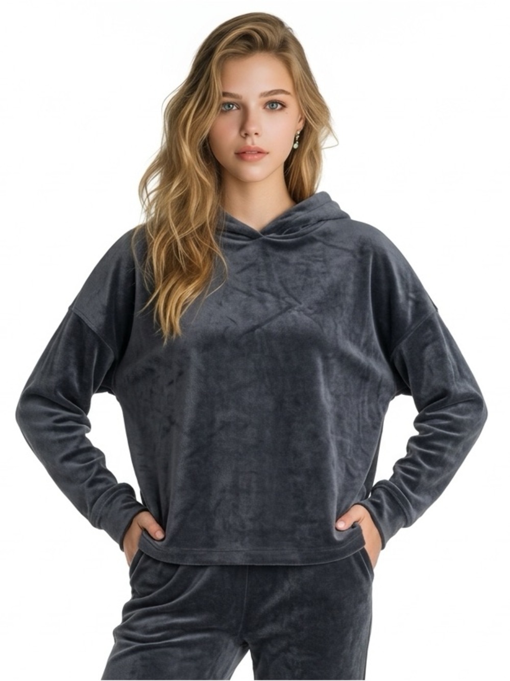 UGG Velour Hoodie Charcoal Gray Oversized Lounge Sweatshirt Women's Medium - Picture 1 of 9